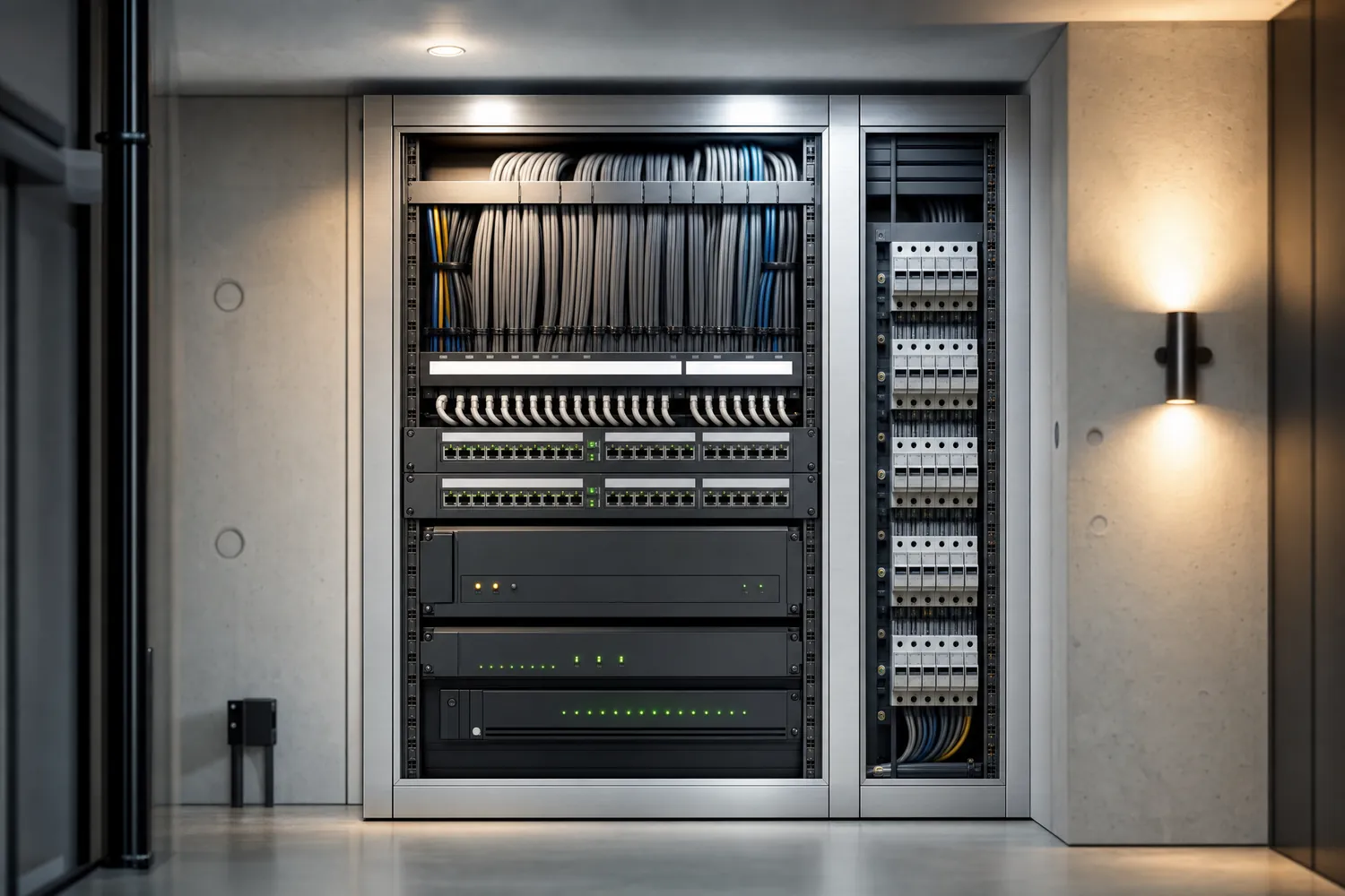 Structured wiring and automation rack, combed, labelled and commissioned